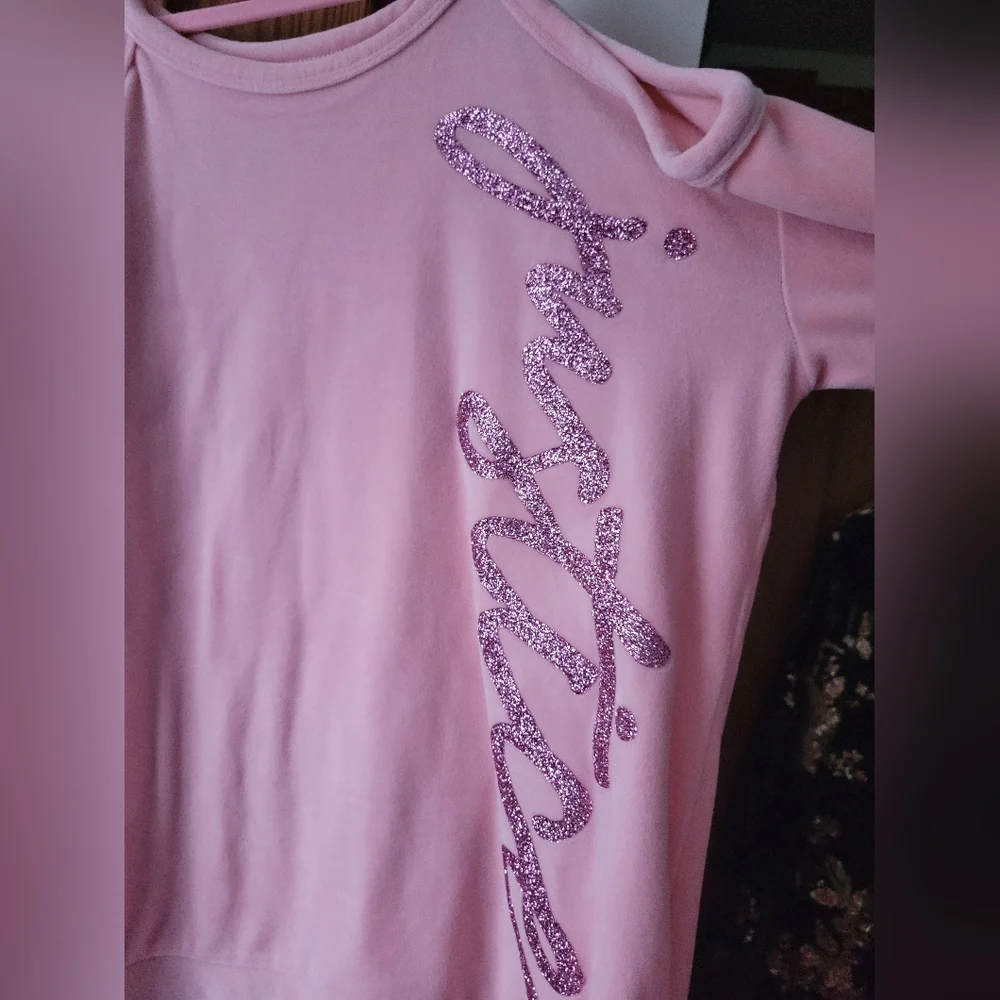 Justice Velvet cold shoulder sweater top with fushia pink Glitter Script 14/16